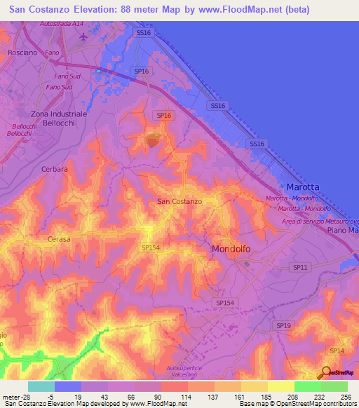 San Costanzo,Italy Elevation Map