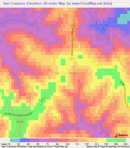 San Costanzo,Italy Elevation Map