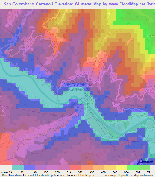 San Colombano Certenoli,Italy Elevation Map