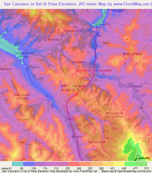 San Casciano in Val di Pesa,Italy Elevation Map