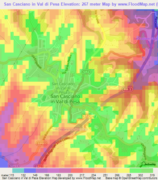 San Casciano in Val di Pesa,Italy Elevation Map