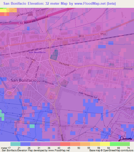 San Bonifacio,Italy Elevation Map