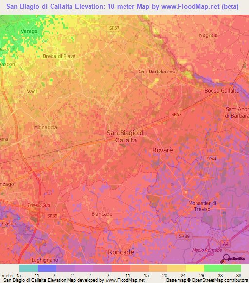 San Biagio di Callalta,Italy Elevation Map