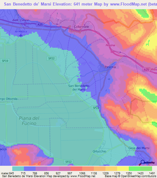 San Benedetto de' Marsi,Italy Elevation Map