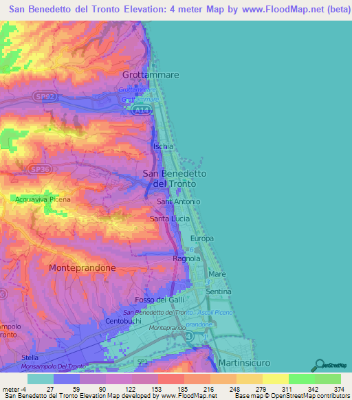 San Benedetto del Tronto,Italy Elevation Map