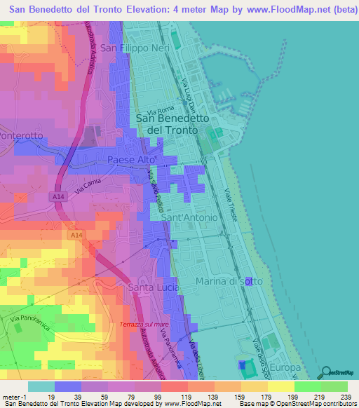 San Benedetto del Tronto,Italy Elevation Map