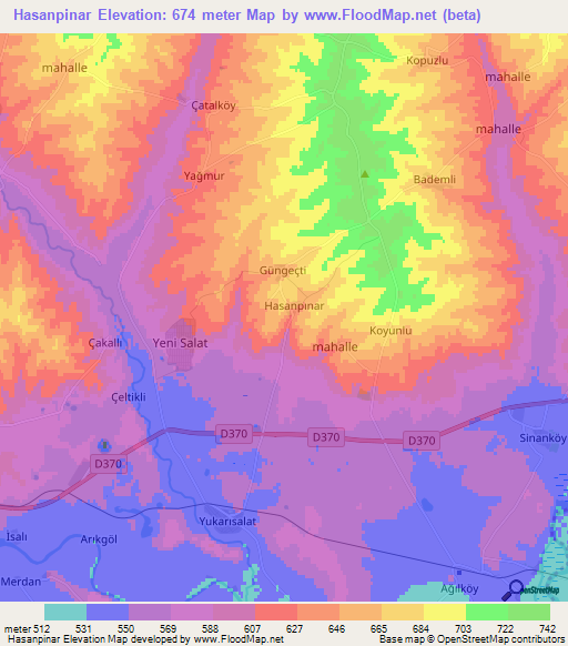 Hasanpinar,Turkey Elevation Map