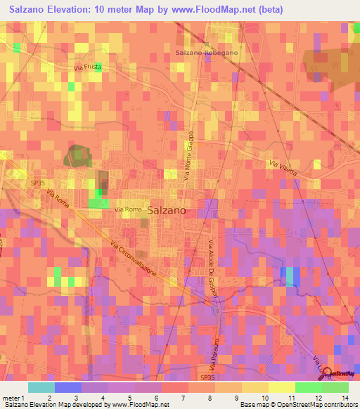 Salzano,Italy Elevation Map