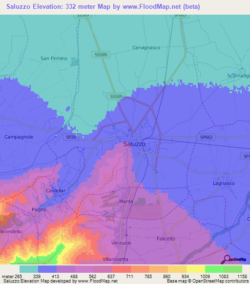 Saluzzo,Italy Elevation Map