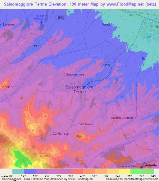 Salsomaggiore Terme,Italy Elevation Map