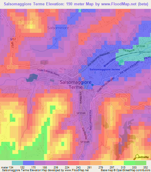 Salsomaggiore Terme,Italy Elevation Map
