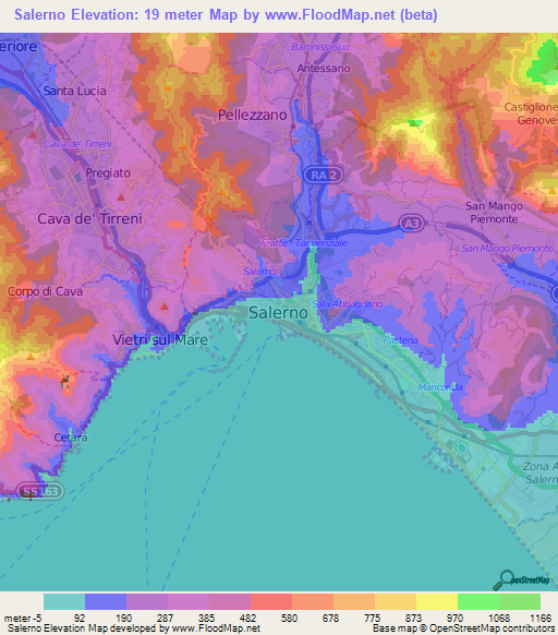 Salerno,Italy Elevation Map