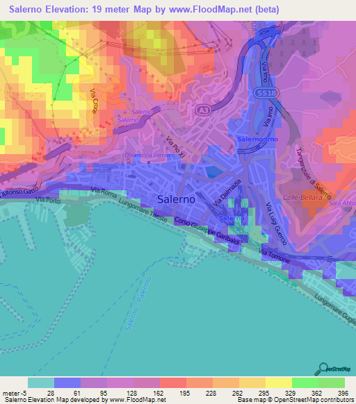 Salerno,Italy Elevation Map