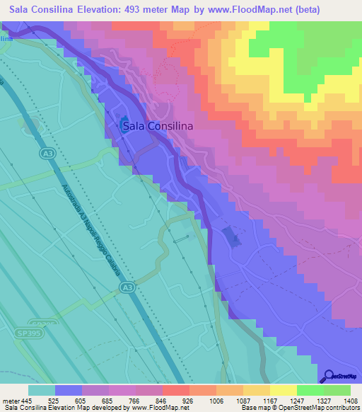 Sala Consilina,Italy Elevation Map