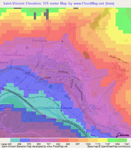 Saint-Vincent,Italy Elevation Map