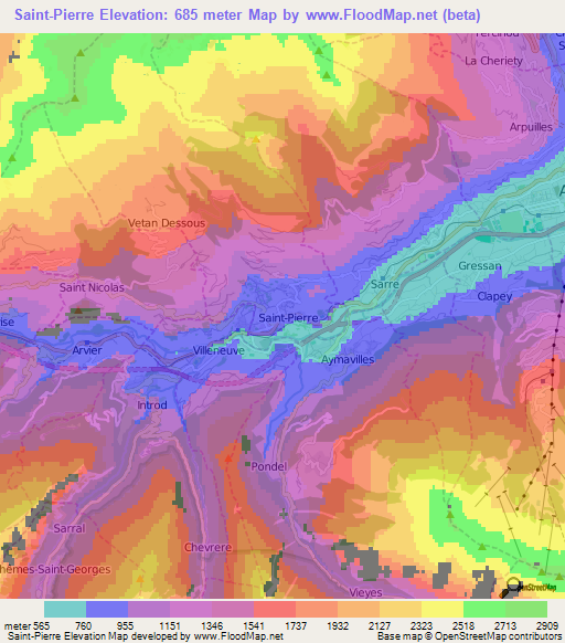 Saint-Pierre,Italy Elevation Map