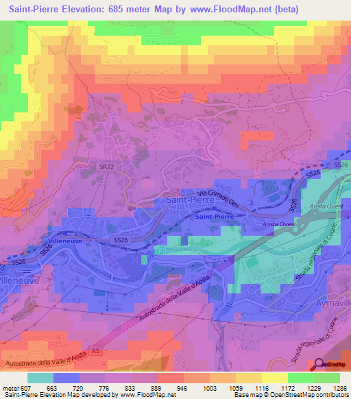 Saint-Pierre,Italy Elevation Map