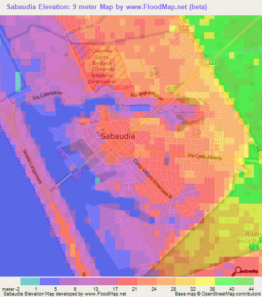 Sabaudia,Italy Elevation Map