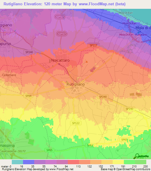 Rutigliano,Italy Elevation Map