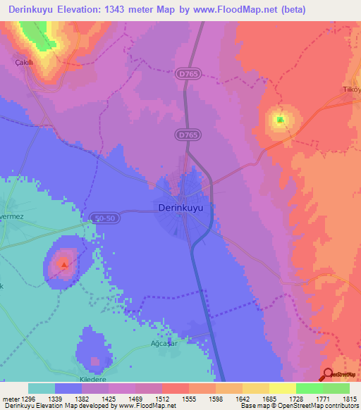 Derinkuyu,Turkey Elevation Map