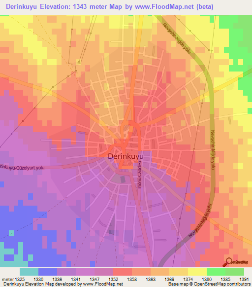 Derinkuyu,Turkey Elevation Map