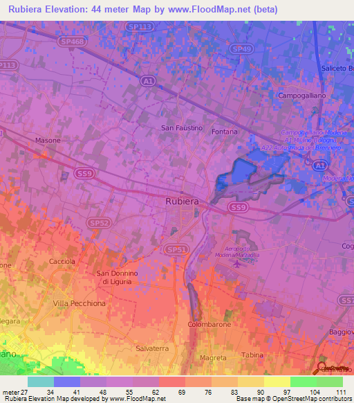 Rubiera,Italy Elevation Map