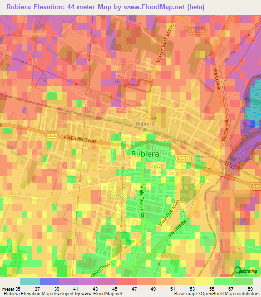 Rubiera,Italy Elevation Map