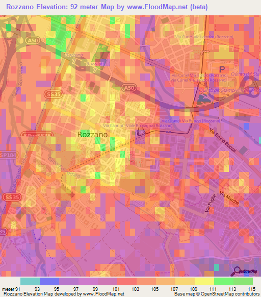 Rozzano,Italy Elevation Map