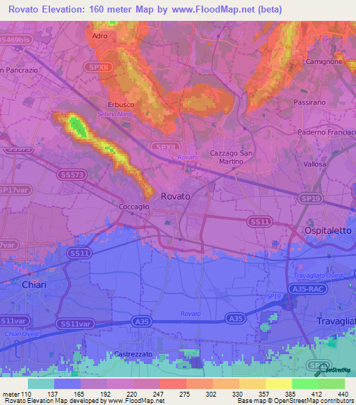 Rovato,Italy Elevation Map