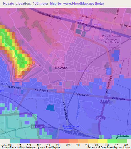 Rovato,Italy Elevation Map