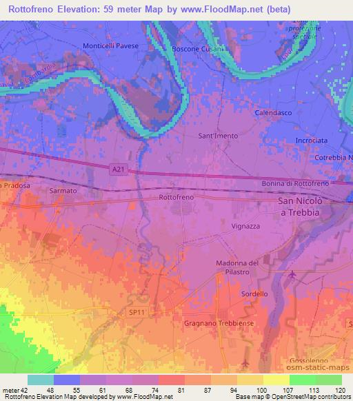 Rottofreno,Italy Elevation Map