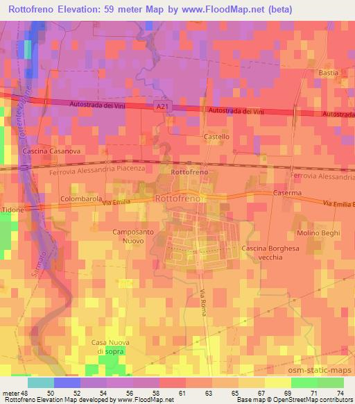 Rottofreno,Italy Elevation Map