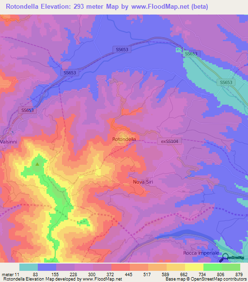 Rotondella,Italy Elevation Map