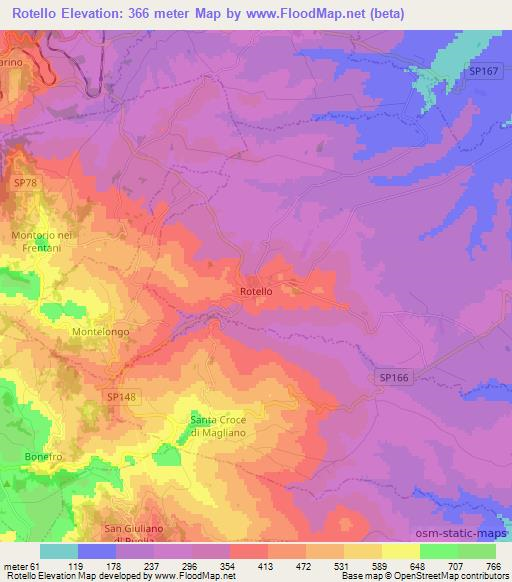 Rotello,Italy Elevation Map