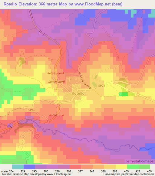 Rotello,Italy Elevation Map