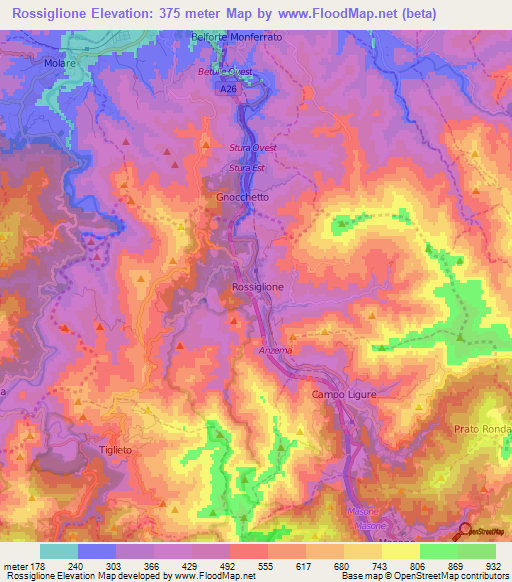 Rossiglione,Italy Elevation Map