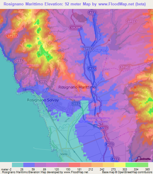 Rosignano Marittimo,Italy Elevation Map