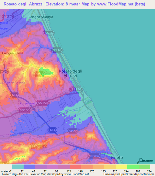 Roseto degli Abruzzi,Italy Elevation Map