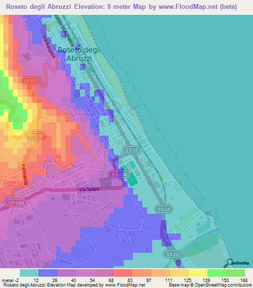 Roseto degli Abruzzi,Italy Elevation Map