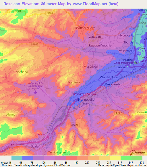 Rosciano,Italy Elevation Map