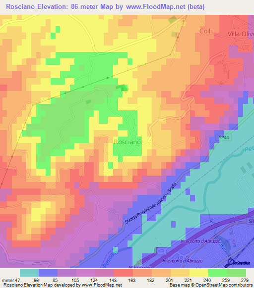 Rosciano,Italy Elevation Map