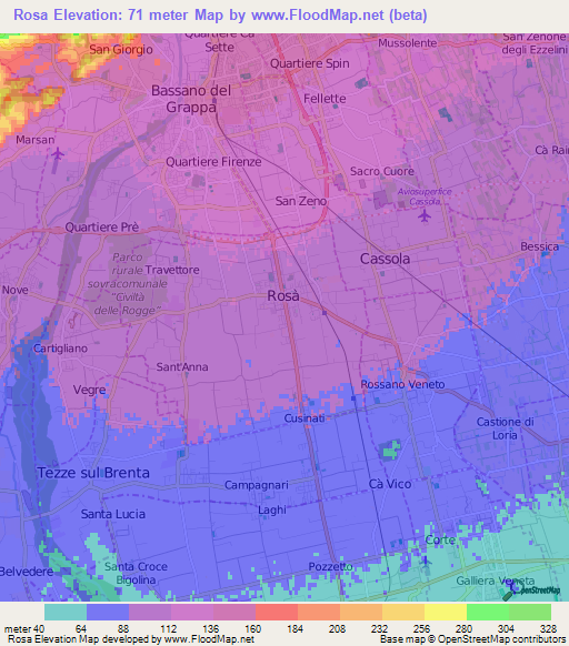 Rosa,Italy Elevation Map
