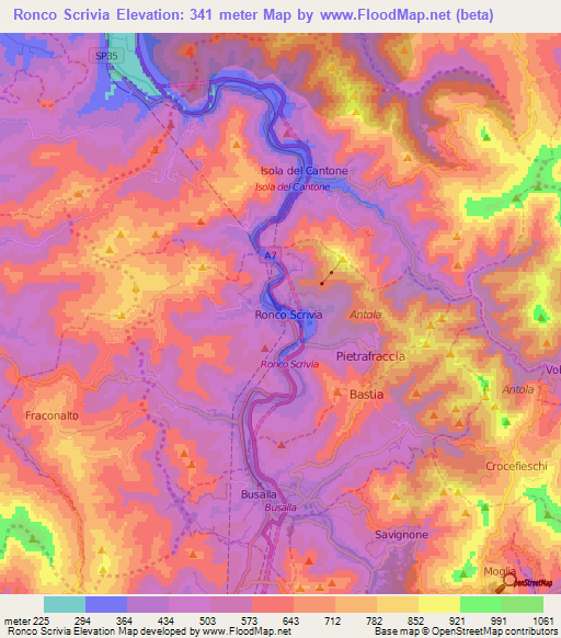 Ronco Scrivia,Italy Elevation Map