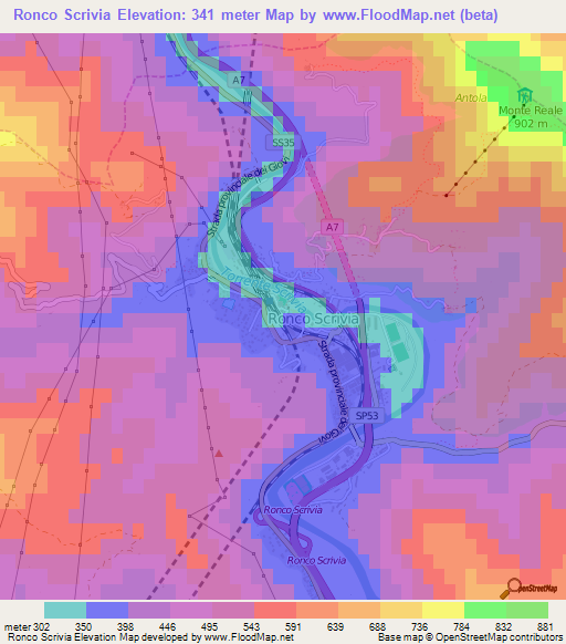 Ronco Scrivia,Italy Elevation Map