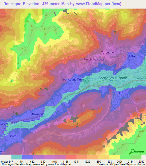 Roncegno,Italy Elevation Map