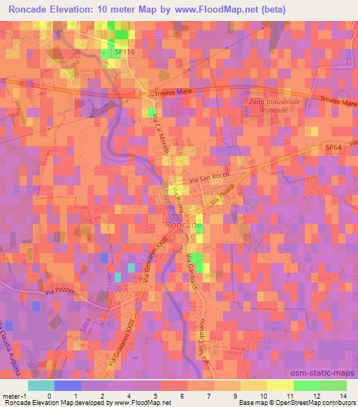 Roncade,Italy Elevation Map