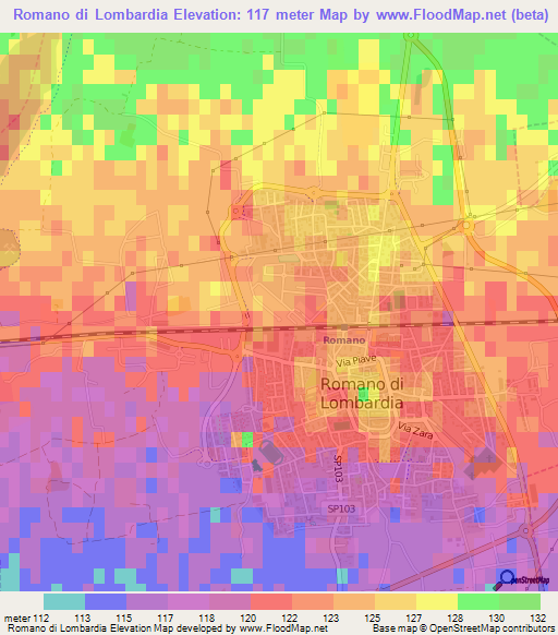 Romano di Lombardia,Italy Elevation Map