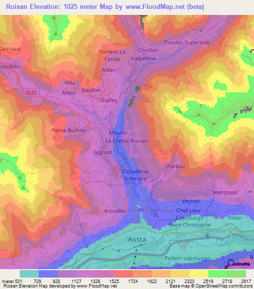 Roisan,Italy Elevation Map