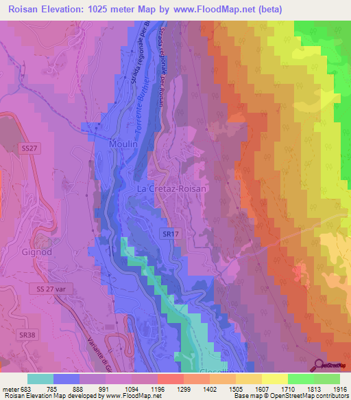 Roisan,Italy Elevation Map