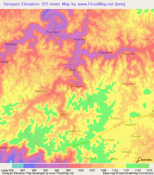 Dereyani,Turkey Elevation Map